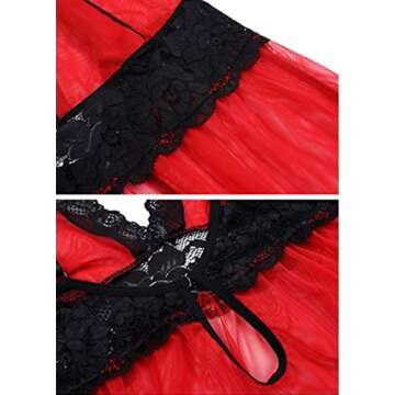 Women's Plus Size Lingerie Red Babydoll Lace Split Cup Sleepwear Chemise Set