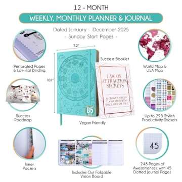 Law of Attraction Planner 2025 - Hourly, Weekly & Monthly Goal Setting Planner, 12 Month Journey to ...