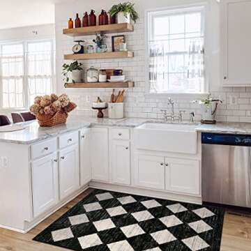 Lahome Moroccan Trellis Area Rug - 3x5 Washable Black Entry Rug Non Slip Living Room Mat, Distressed Lattice Soft Stain Resistance Indoor Throw Carpet for Front Door Foyer Bedroom Bathroom