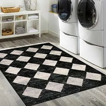 Lahome Moroccan Trellis Area Rug - 3x5 Washable Black Entry Rug Non Slip Living Room Mat, Distressed Lattice Soft Stain Resistance Indoor Throw Carpet for Front Door Foyer Bedroom Bathroom