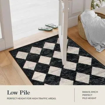 Lahome Moroccan Trellis Area Rug - 3x5 Washable Black Entry Rug Non Slip Living Room Mat, Distressed Lattice Soft Stain Resistance Indoor Throw Carpet for Front Door Foyer Bedroom Bathroom