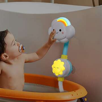 Baby Bath Toy Shower Head - OWNONE 1 Bathtub Shower Sprayer, Bath Toy for Toddlers Ages 1-3, 2-4 Years Old, Infant Baby Bath Toy 6-12, 12-18 Months - Includes 1 Cloud Shower Head & 3 Suction Spinners