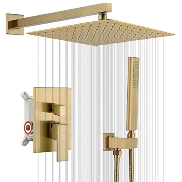 Iriber Champagne Bronze Rain Shower System - 12 Inch Shower Head with Handheld Shower, Bathroom Wall...