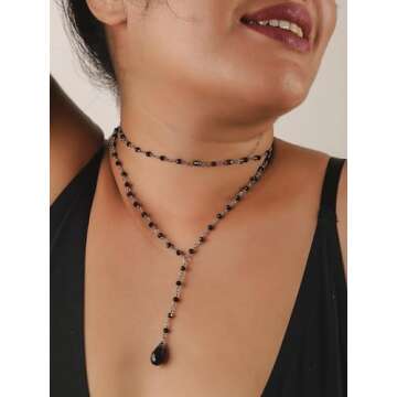 Sacina Gothic Vintage Layered Black Teardrop Crystal Necklace, Elegant Gothic Jewelry Gift for Women