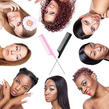 16 Pcs Rat Tail Comb Foiling Steel Pin Rat Tail Fiber Heat Resistant Teasing Combs with Pintail for Women Girls Hair Styling(Black and Pink)