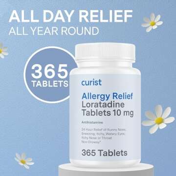 Curist Loratadine 10mg 365 Count - All Day Non Drowsy Allergy Medicine - 24 Hour Antihistamine Tablets for Runny Nose, Itchy Eyes, & Sneezing - Indoor & Outdoor Allergy Medicine for Adults