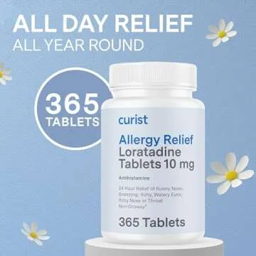 Curist Loratadine 10mg 365 Count - All Day Non Drowsy Allergy Medicine - 24 Hour Antihistamine Tablets for Runny Nose, Itchy Eyes, & Sneezing - Indoor & Outdoor Allergy Medicine for Adults