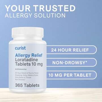 Curist Loratadine 10mg 365 Count - All Day Non Drowsy Allergy Medicine - 24 Hour Antihistamine Tablets for Runny Nose, Itchy Eyes, & Sneezing - Indoor & Outdoor Allergy Medicine for Adults