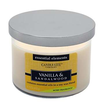 Candle-lite Essential Elements 14-3/4-Ounce 3 Wick Candle with Soy Wax, Vanilla and Sandalwood