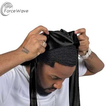 ForceWave 2 Pieces Silky Durag Pack for Men Women Waves, Premium Satin Deluxe Du-rag (Black Black)