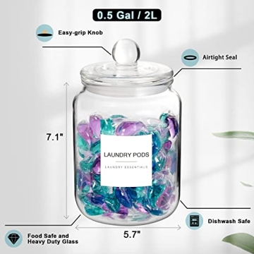 Mustry Half Gallon Glass Jars for Laundry Organization