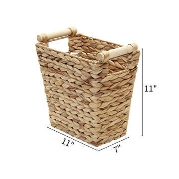 Woven Water Hyacinth Storage Basket with Wooden Handles