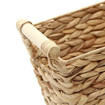 Woven Water Hyacinth Storage Basket with Wooden Handles