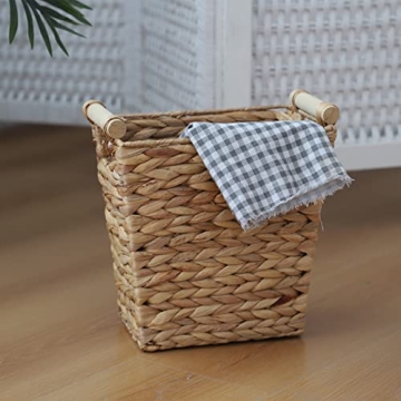 Woven Water Hyacinth Storage Basket with Wooden Handles