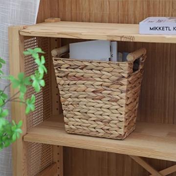 Woven Water Hyacinth Storage Basket with Wooden Handles