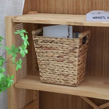 Woven Water Hyacinth Storage Basket with Wooden Handles