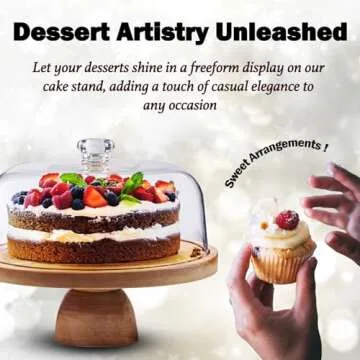AZ-Homey Cake Stand with Acrylic Dome Lid 2-in-1 Multifunctional Round Shatterproof Dessert Table Display Set with Acacia Wood Serving Platter, Veggie Tray, Fruit Bowl, Donut Stand, Nachos Plate