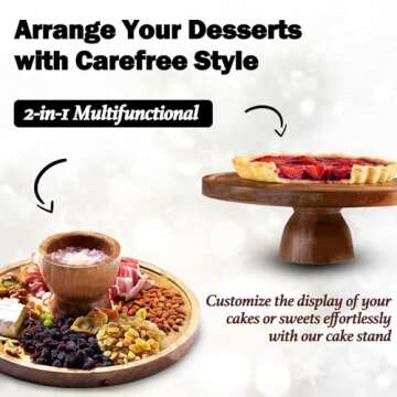AZ-Homey Cake Stand with Acrylic Dome Lid 2-in-1 Multifunctional Round Shatterproof Dessert Table Display Set with Acacia Wood Serving Platter, Veggie Tray, Fruit Bowl, Donut Stand, Nachos Plate