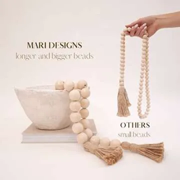 MARI Designs Wood Bead Garland with Large 1.5" Diameter Wooden Farmhouse Beads - 72" Long Beaded Garland, a Perfect Boho Farmhouse Decor, Decorative Beads, Wooden Beads Garland, Boho Decorations