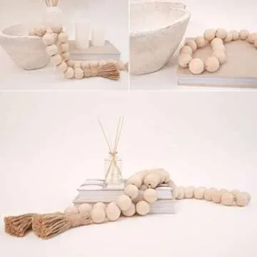 MARI Designs Wood Bead Garland with Large 1.5" Diameter Wooden Farmhouse Beads - 72" Long Beaded Garland, a Perfect Boho Farmhouse Decor, Decorative Beads, Wooden Beads Garland, Boho Decorations