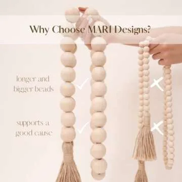 MARI Designs Wood Bead Garland with Large 1.5" Diameter Wooden Farmhouse Beads - 72" Long Beaded Garland, a Perfect Boho Farmhouse Decor, Decorative Beads, Wooden Beads Garland, Boho Decorations