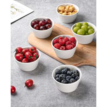 Taeochiy Porcelain Small Bowls, 8 Ounce Dessert Bowls, Ramekins Oven Safe, Ice Cream Bowls, Bouillon Cups, Set of 6