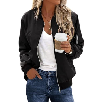 ECOWISH Women's Casual Floral Zip Up Bomber Jacket - Lightweight and Stylish Outerwear with Pockets