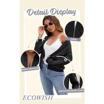 Stylish ECOWISH Floral Bomber Jacket for Women Casual Wear