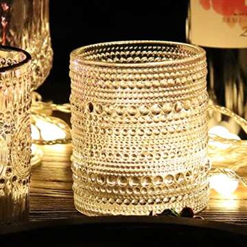 Bandesun Romantic Water Glasses, 12 oz Hobnail Drinking Glasses Set 6, Embossed Vintage Glassware Set for Beer, Cocktail, Soda, Beverage clear