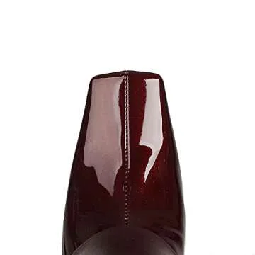 LEHOOR Women Fashion Fold Over Knee High Boots Burgundy Wide Calf Chunky Block High Heel Square Toe Dress Boots Vintage Pull On Trouser Leg Covered Boots Tall Fall Winter Boot Chic Retro Matte Red 6