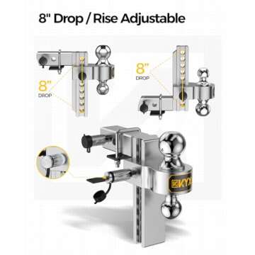 KYX Adjustable Trailer Hitch, Ball Mount Trailer Hitch Fits 2" Receiver, 8 Inch Drop/Rise 12500 LBS ...