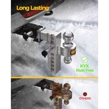 KYX Adjustable Trailer Hitch, Ball Mount Trailer Hitch Fits 2" Receiver, 8 Inch Drop/Rise 12500 LBS GTW, Heavy Duty Dual Ball (2'' X 2-5/16'') Tow Hitch with Anti-Theft Pins Locks for Trucks