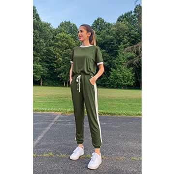 PRETTYGARDEN Women's 2 Piece Outfits Side Stripe Pullover Shirts and Long Pants Jogger Lounge Sweatsuit Sets Army Green
