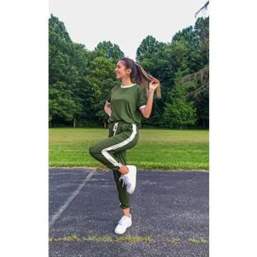 PRETTYGARDEN Women's 2 Piece Outfits Side Stripe Pullover Shirts and Long Pants Jogger Lounge Sweatsuit Sets Army Green