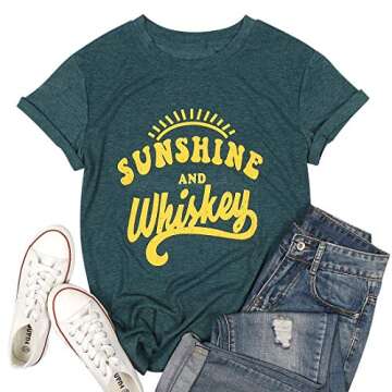 MNLYBABY Sunshine and Whiskey Short Sleeve T-Shirt Women Beach Funny Letters Print Summer Tops Tees