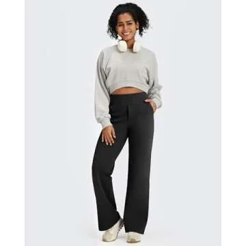G4Free Wide Leg Sweatpants for Women Hig Waisted Fleece Lined Pants with Packets Lounge Winter Pants Casual Workout (Black,XL,29'')