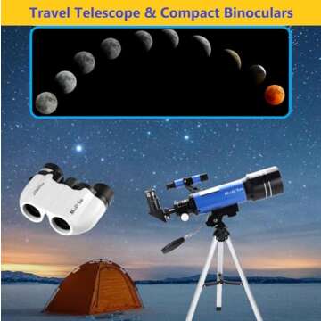 MaxUSee 70mm Refractor Telescope and 8X21 Compact HD Binoculars for Kids and Beginners, Perfect Trav...