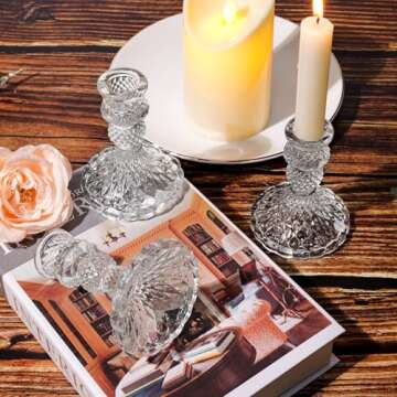 4" Tall Glass Candle Holder Set of 4 Glass Taper Candle Holders for Candlesticks Clear Crystal Glass Candlestick Holders Candle Sticks Holder Decor for Wedding, Birthday, Thanksgiving,Housewarming