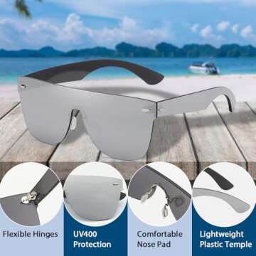 2020 VentiVenti Rimless Sunglasses For Women Men One Piece Square Oversize Mirror Lens Anti Reflective Silver Revo