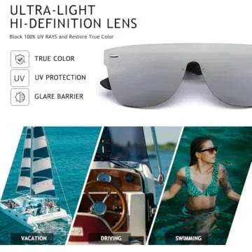 2020 VentiVenti Rimless Sunglasses For Women Men One Piece Square Oversize Mirror Lens Anti Reflective Silver Revo