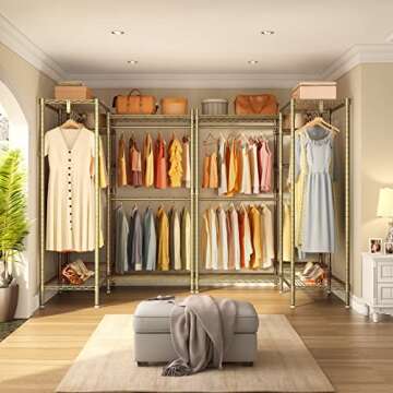 VIPEK L6 L Shaped Clothes Rack Heavy Duty Clothing Rack for Corner, 5-Tier Wire Garment Rack Metal Freestanding Closet with Adjustable Shelves, 46.5" L x 46.5" W x 76.4" H, Max Load 850LBS, Gold