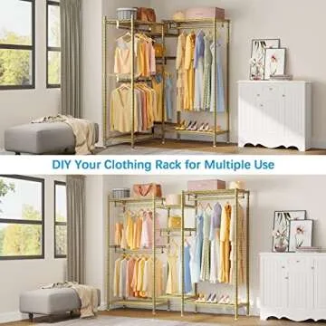 VIPEK L6 L Shaped Clothes Rack Heavy Duty Clothing Rack for Corner, 5-Tier Wire Garment Rack Metal Freestanding Closet with Adjustable Shelves, 46.5" L x 46.5" W x 76.4" H, Max Load 850LBS, Gold