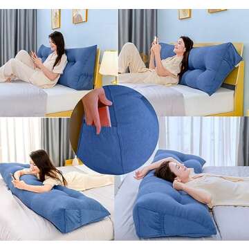 Peachwell Triangular Reading Bed Rest Pillow Large Bolster Cushion Headboard Backrest Wedge Pillow with Removable Cover and Two Large Side Pockets (Chalk Grey, Queen: 59 x 8 x 20 inches)
