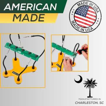 QuadHands Classic Workbench Soldering Helping Third Hand Tool | 4 Gooseneck Flexible Positionable Arms | Sturdy Base | Rotating Stainless Steel Alligator Locking Clamps | Circuit Board Holder | USA