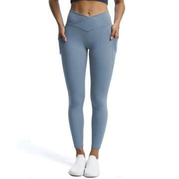 Aoxjox Trinity High Waisted Yoga Pants with Pockets for Women Tummy Control Cross-Waist Buttery Soft...