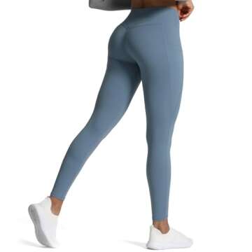 Aoxjox Trinity High Waisted Yoga Pants with Pockets for Women Tummy Control Cross-Waist Buttery Soft Crossover Workout Leggings 26'' (Steel Blue, Small)