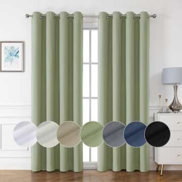 OWENIE Maya 100% Sage Green Blackout Curtains 84 Inch Length 2 Panels Set, Solid Warm Thick Thermal ...