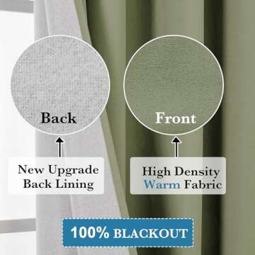 OWENIE Maya 100% Sage Green Blackout Curtains 84 Inch Length 2 Panels Set, Solid Warm Thick Thermal Insulated Energy Saving Grommets Window Panels for Bedroom/Living Room, 2 Pcs, Each 52 W x 84 L