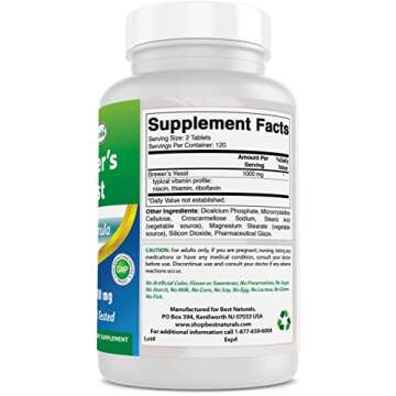 Best Naturals Brewers Yeast 500mg 240 Tablets (1000mg Serving) - 3rd Party Lab Tested for Quality & Purity