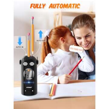 AFMAT Electric Pencil Sharpener Fully Automatic, Robot Pencil Sharpener for 7-11.5mm Pencils, Rechar...